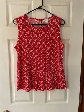 Liz Claiborne Red and White Printed Sleeveless Peplum Camisole